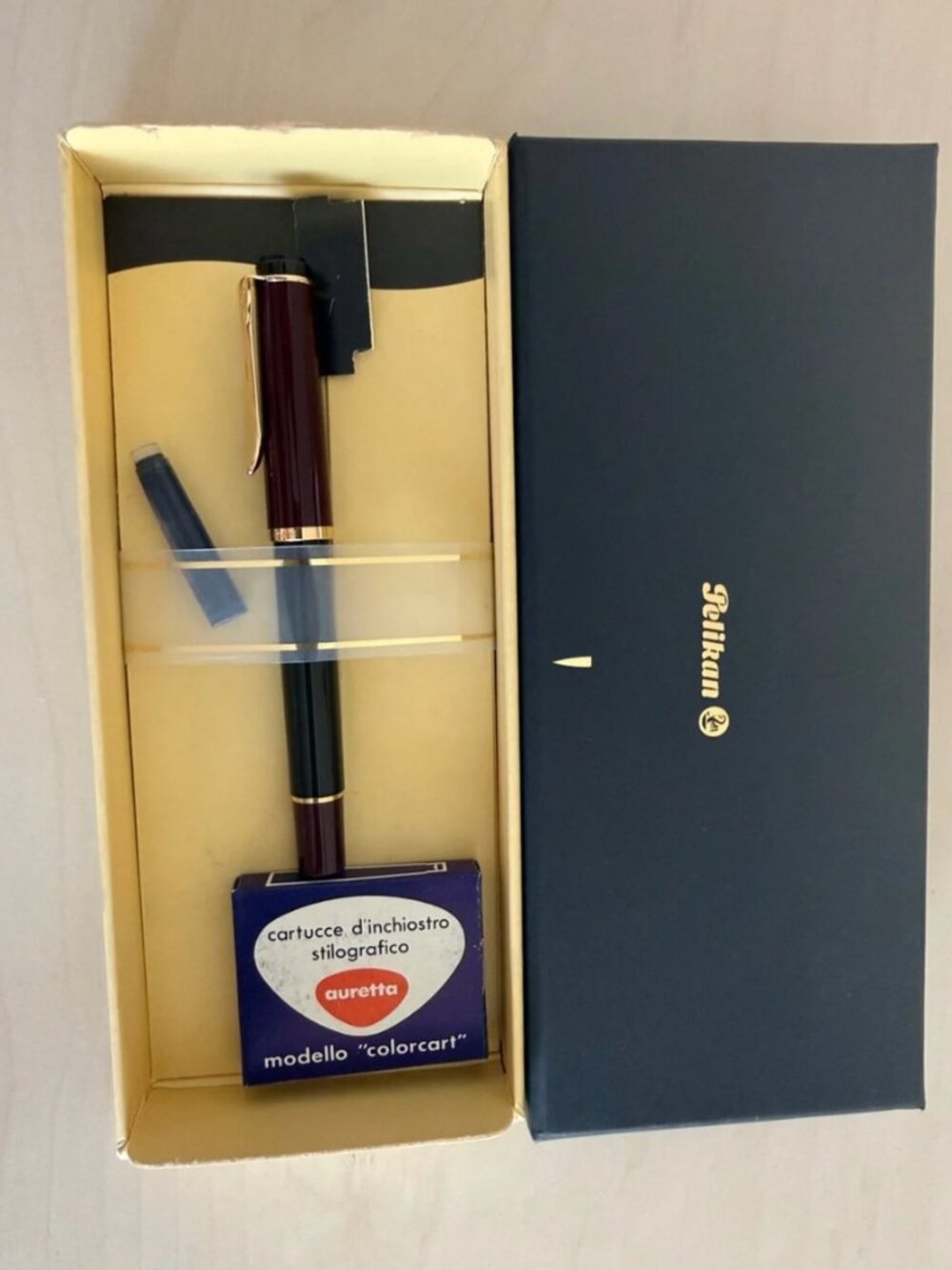 Pelikan Burgundy & Black Fountain Pen with Ink Cartridges from Italy
